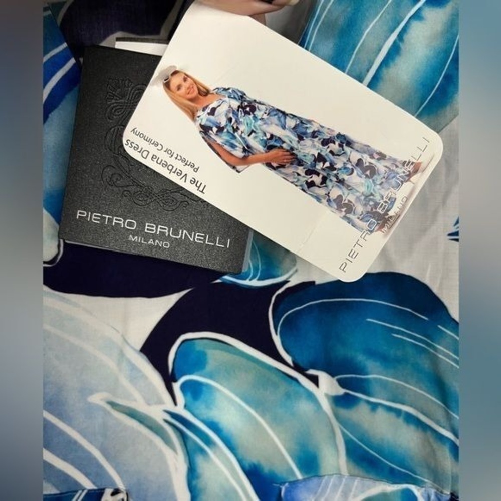 Pietro Brunelli Verbena Maternity Maxi Dress Short Slit Sleeve Blue White Floral - Picture 10 of 13